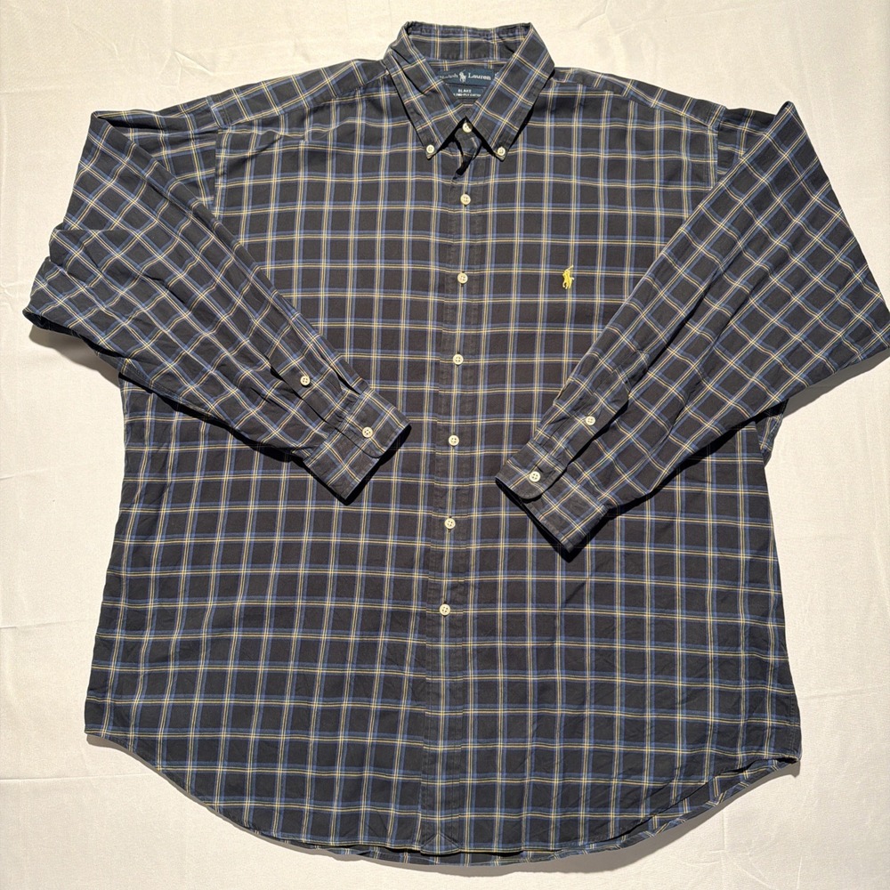 Polo Ralph Lauren Shirt Mens XL Navy Plaid Blake Long Sleeve Button Down Pony